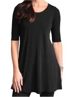EILEEN FISHER Scoop Neck Elbow Sleeve Swing Tunic in Black  SZ M